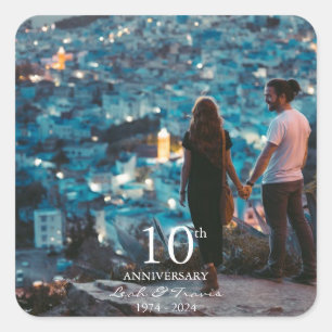 Sticker Carré Anniversaire personnalisé photo mariage chic polic