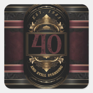 Sticker Carré Anniversaire Personnalisé Vintage Noir Or Bourgogn