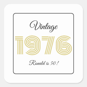 Sticker Carré Anniversaire Rétro 1976 50e Anniversaire Nom
