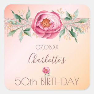 Sticker Carré Anniversaire rose rose rose rose rose rose nom flo