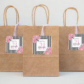 Sticker Carré Anniversaire rose roses rayures noires merci