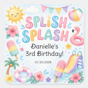 Sticker Carré Anniversaire Splash avec Aquarelle Fantaisiste