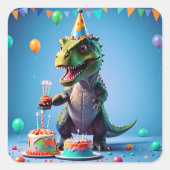Sticker Carré Anniversaire T-Rex (Devant)
