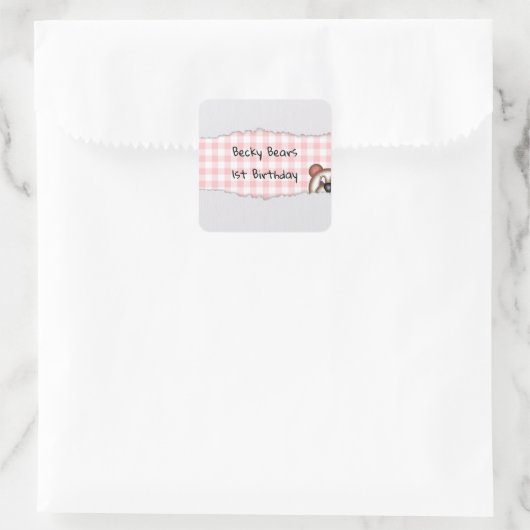 Sticker Carré Anniversaire Teddy Bear Peekaboo (Sac)
