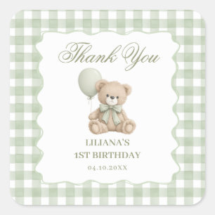 Sticker Carré Anniversaire Teddy Bear Vert