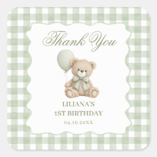 Sticker Carré Anniversaire Teddy Bear Vert 