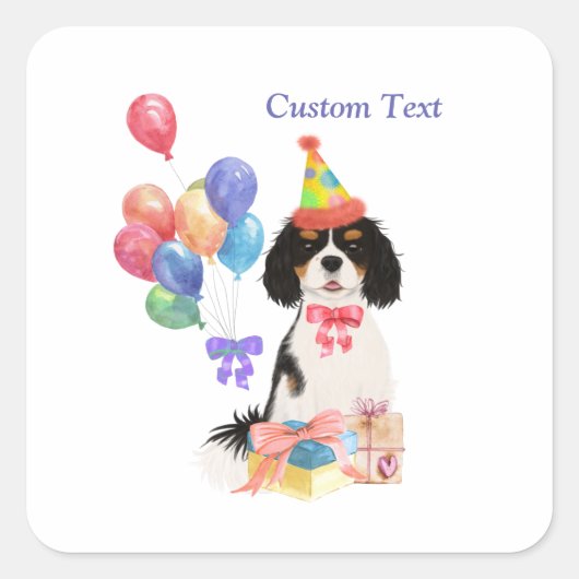 Sticker Carré Anniversaire Tri Cavalier King Charles Spaniel  (Devant)
