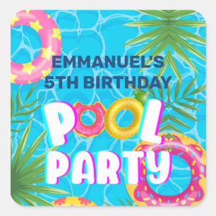 Sticker Carré Anniversaire Tropical Pool Party 