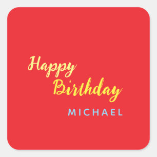 Sticker Carré Anniversaire Votre Nom Minimaliste Moderne