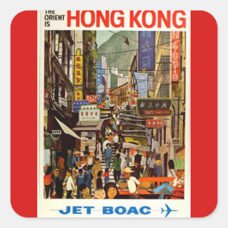 Sticker Carré Annonce vintage de voyage de Hong Kong Airline