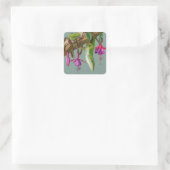 Sticker Carré Anolis vert avec fuchsias (Sac)
