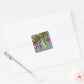 Sticker Carré Anolis vert avec fuchsias (Enveloppe)