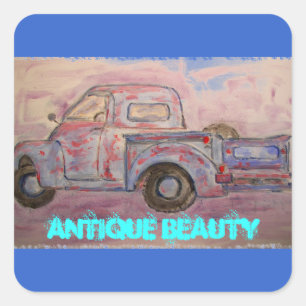 Sticker Carré antique beauté bleu patina camion