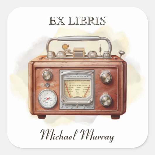 Sticker Carré Antique Boite radio en bois (Devant)