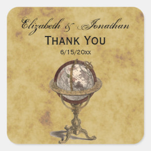 Sticker Carré Antique Globe, sceaux d'enveloppes en relief BG
