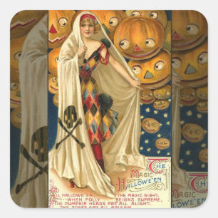 Sticker Carré Antique Halloween Jack-o'-lantern Costume Femme