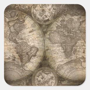 Sticker Carré Antique Historique Ancien Monde Atlas Continents