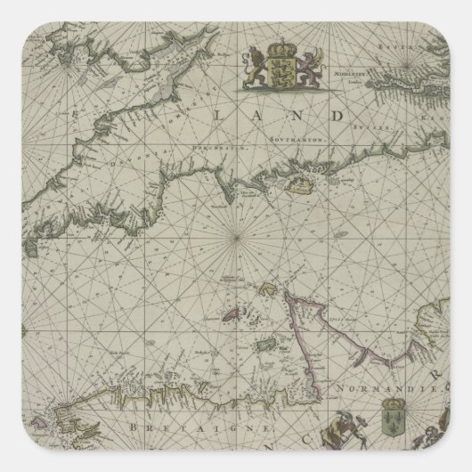 Sticker Carré Antique Map of Channel, 1666 (Devant)
