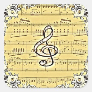 Sticker Carré Antique Musique Treble Clef Design Vintage
