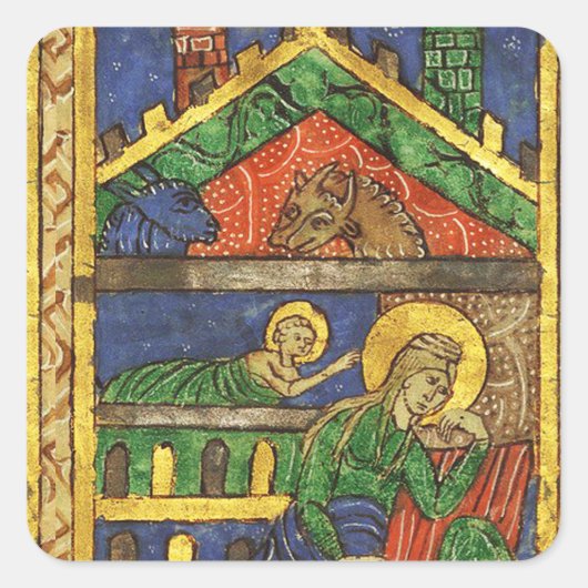 STICKER CARRÉ ANTIQUE NATIVITÉ CHRISTMAS PARCHEMENT (Devant)