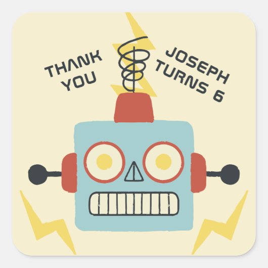 Sticker Carré Antique Robot Jouet Anniversaire Faveur (Devant)
