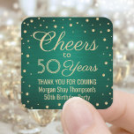 Sticker Carré ANY Birthday Cheers Brushed Green & Gold Confetti<br><div class="desc">Add a personalized finishing touch to birthday party thank you notes or favors with these green and gold square stickers / envelope seals. This template is set up for a 50th birthday, but is simple to customize to another year or event, such as an anniversary. Design features foil look confetti...</div>