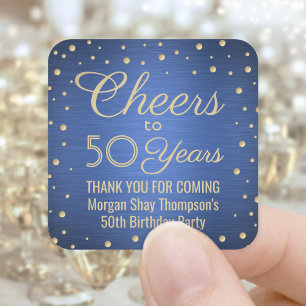 Sticker Carré ANY Joyeux Anniversaire Brushed Blue et Or Confett