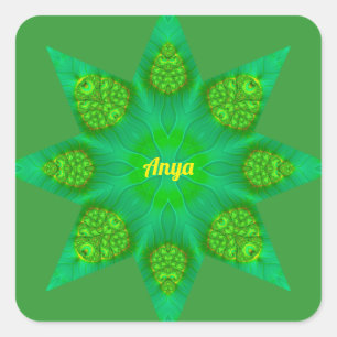 Sticker Carré ANYA ~WOW ! Conception fractale octogonale Green S