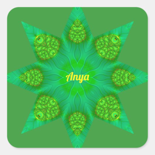 Sticker Carré ANYA ~WOW ! Conception fractale octogonale Green S (Devant)