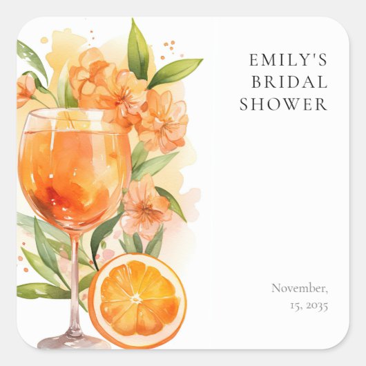 Sticker Carré Aperol Spritz Baby Shower de Mariage (Devant)