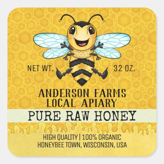 Sticker Carré Apiary Honey Bee | Joyeux poirier à miel (Devant)