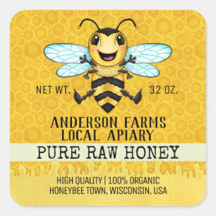 Sticker Carré Apiary Honey Bee   Joyeux poirier à miel