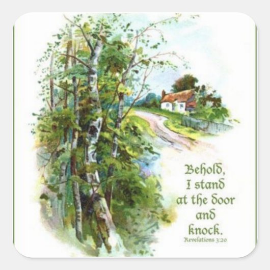 Sticker Carré Apocalypse 3:20 Écriture (Devant)