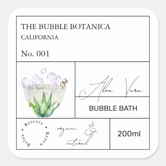 Sticker Carré Apothecary Aloe Vera Bubble Bath Label (Devant)