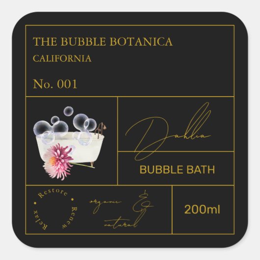 Sticker Carré Apothecary Dahlia Bubble Bath Label (Devant)