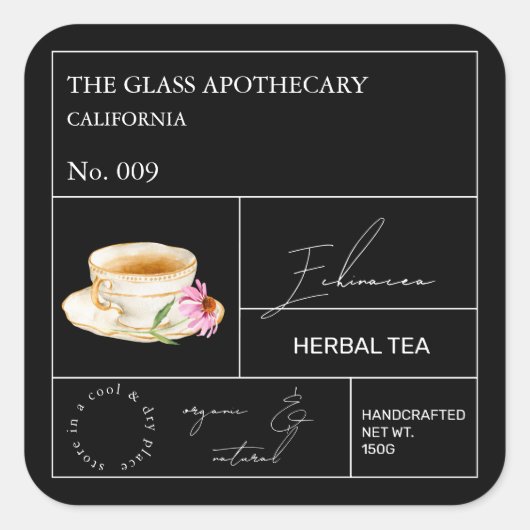 Sticker Carré Apothecary Echinacea Herbal Tea Label (Devant)