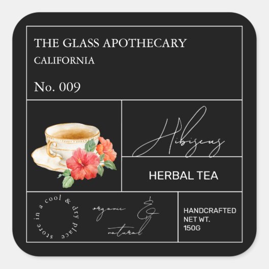 Sticker Carré Apothecary Hibiscus Herbal Tea Label (Devant)