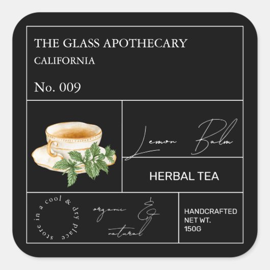 Sticker Carré Apothecary Lemon Balm Herbal Tea  Label (Devant)