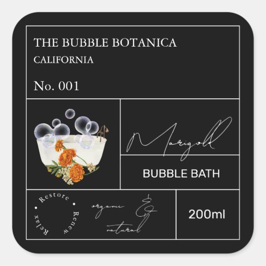 Sticker Carré Apothecary Marigold Bubble Bath Label (Devant)