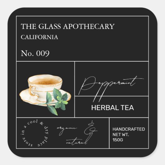 Sticker Carré Apothecary Peppermint Herbal Tea Label (Devant)