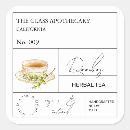 Sticker Carré Apothecary Rooibos Herbal Tea  Label (Devant)