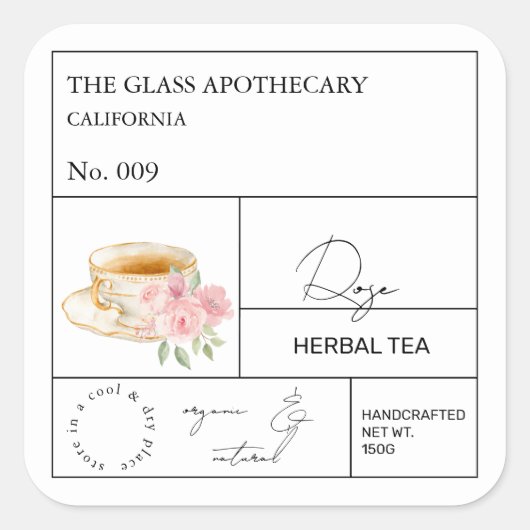 Sticker Carré Apothecary Rose Herbal Tea  Label (Devant)