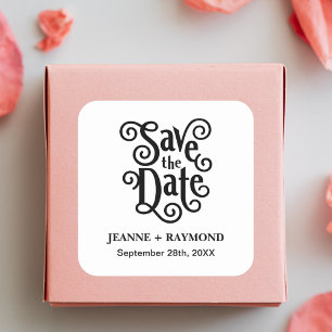 Sticker Carré Appel Romantique Calligraphié pour Mariage, Épargn