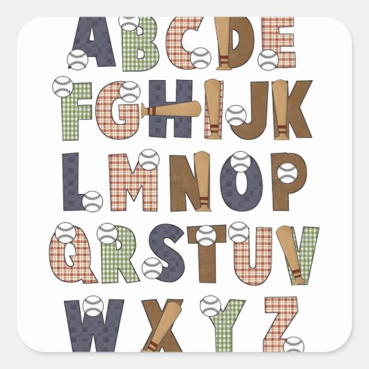 Sticker Carré Apprendre Candy Baseball ABCs Alphabet Lettres (Devant)