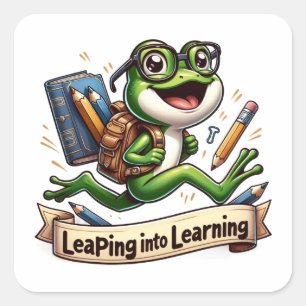 Sticker Carré Apprendre la grenouille verte avec lunettes