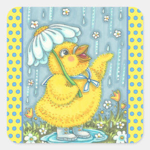 STICKER CARRÉ APRIL DOUCHES PRINTEMPS POULET, BÂTIMENTS POULET