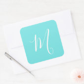 Sticker Carré Aqua Blue Monogramme initial (Enveloppe)