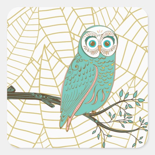 Sticker Carré Aqua Retro Owl Design (Devant)