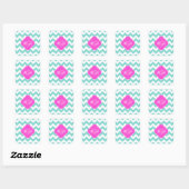 Sticker Carré Aqua White Chevron Hot Pink Quatrefoil 3 monogram (Feuille)