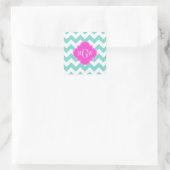 Sticker Carré Aqua White Chevron Hot Pink Quatrefoil 3 monogram (Sac)